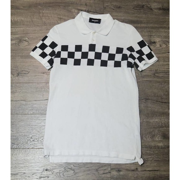 Dsquared2 Checked Black White Polo Shirt Mens Small S Made in Italy - Picture 1 of 9
